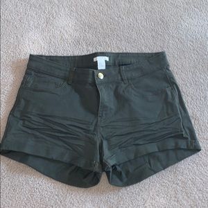army green stretchy denim shorts
